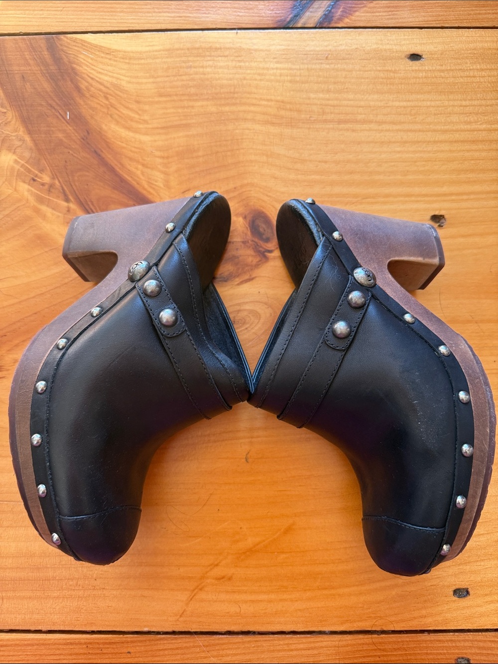 Black Leather Studded Clog Heels - Women - Picture 7 of 8